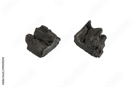 Black oak coal isolated on white background.