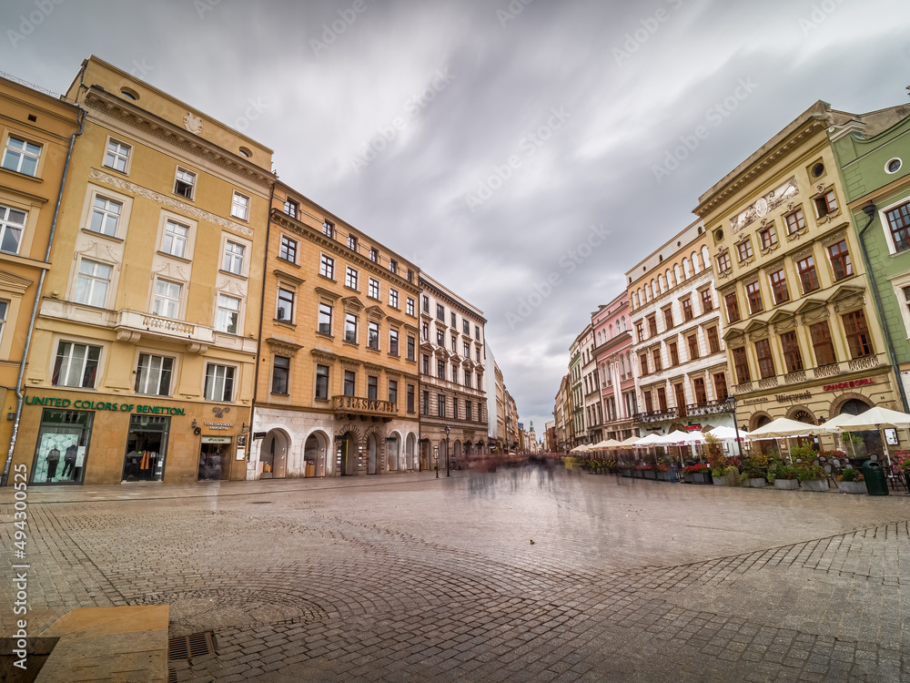 Krakow downtown city shape with cloudy sky and no people