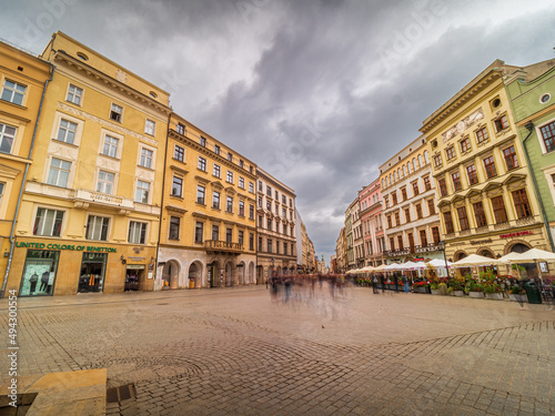 Krakow downtown city shape with cloudy sky and no people