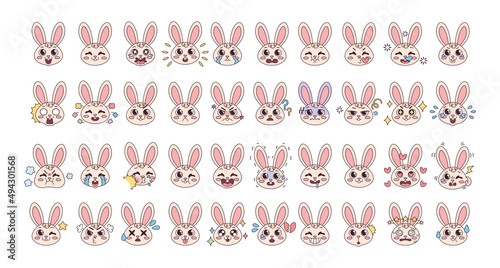 Set of rabbit cartoon avatars with different expressions Vector illustration