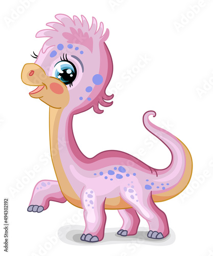 Cute cartoon diplodocus girl vector isolated illustration