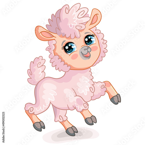Cute Cartoon Pink Alpaca vector isolated illustration