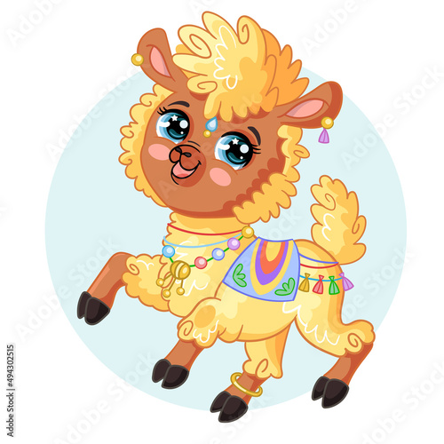 Cute Cartoon elegant alpaca vector isolated illustration
