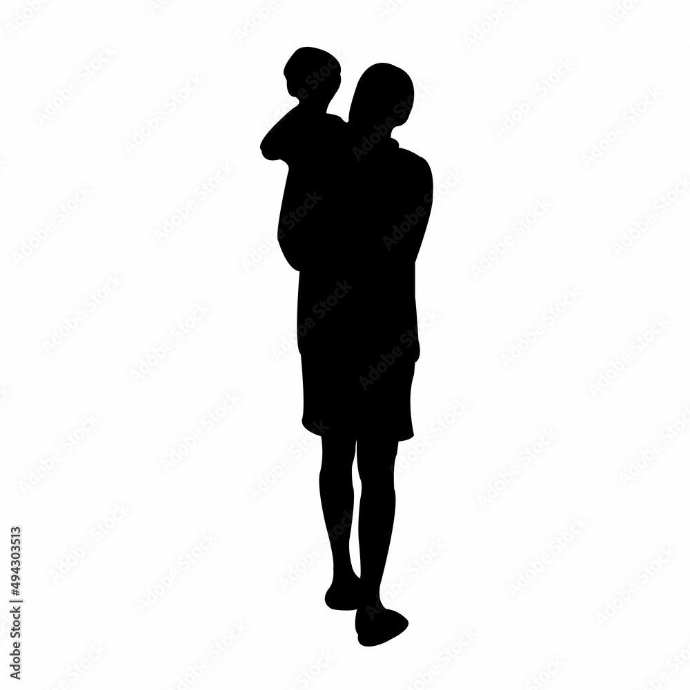 a man and baby walking, silhouette vector