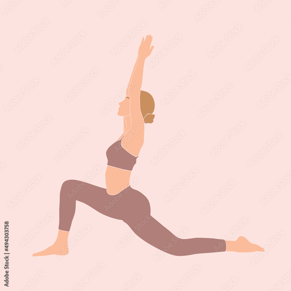Abstract young girl practicing yoga in pastel colors. Woman practicing balance asanas. Contemporary art. Weight Loss. Health lifestyle. Calmness and relax. Hand drawn flat vector illustration Abstract young girl practicing yoga in pastel colors. Woman practicing balance asanas. Contemporary art. Weight Loss. Health lifestyle. Calmness and relax. Hand drawn flat vector illustration