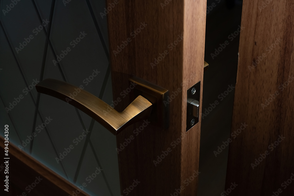 open door. doorknob handle close up - obrazy, fototapety, plakaty 