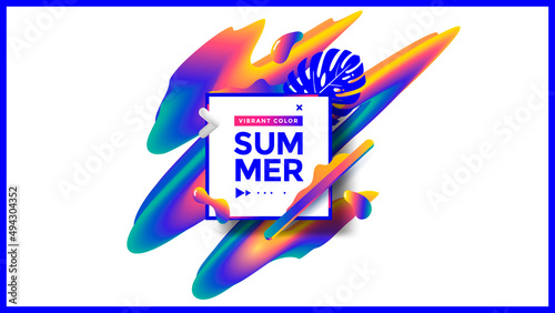 Summer abstract background with fluid shapes. Presentation banner for music event and media. Vector