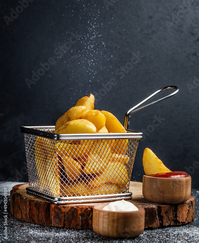 
In the basket of homemade potatoes made in the village