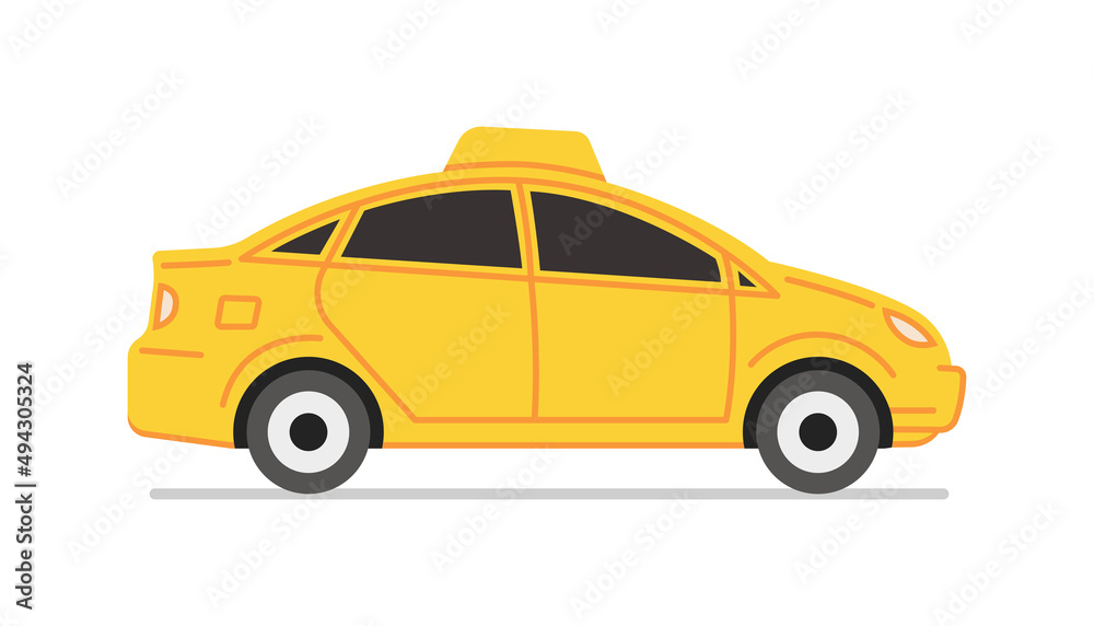 Yellow taxi car on white background. Modern automobile. Vector illustration.