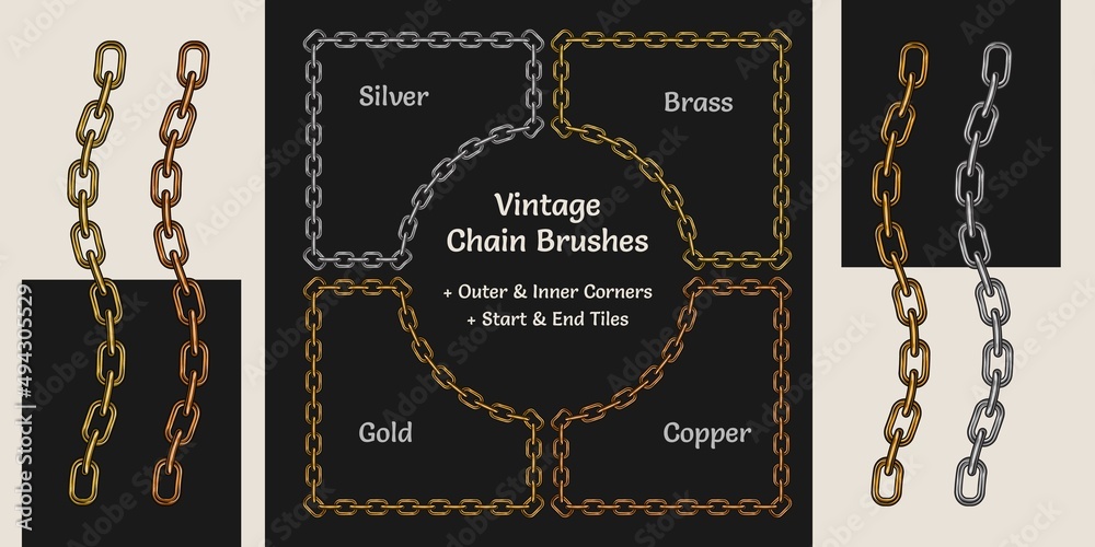 Metallic chain pattern brushes with corners, end and start tiles in ...