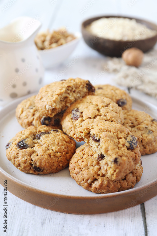 Homemade oatmeal cookies with raisins and walnuts Homemade oatmeal cookies with raisins and walnuts