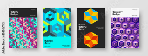 Isolated catalog cover design vector layout bundle. Simple mosaic hexagons handbill concept collection.