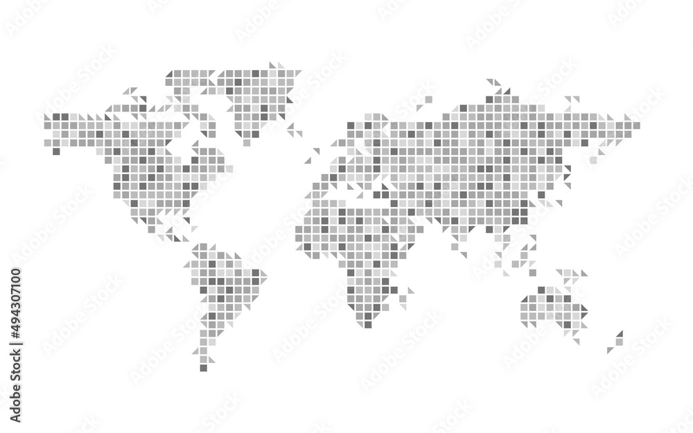 World map grey square mosaic