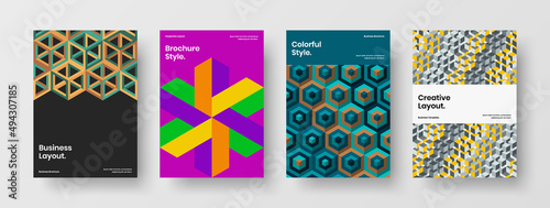 Premium geometric tiles corporate cover template collection. Isolated placard A4 vector design illustration set.