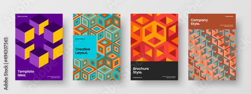 Unique mosaic hexagons banner concept collection. Multicolored journal cover vector design illustration composition.