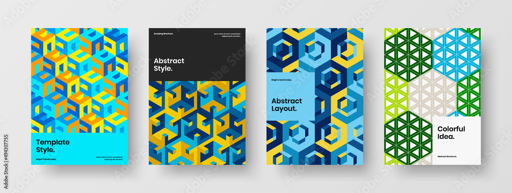 Simple mosaic tiles pamphlet template set. Unique placard A4 vector design layout collection. Simple mosaic tiles pamphlet template set. Unique placard A4 vector design layout collection.