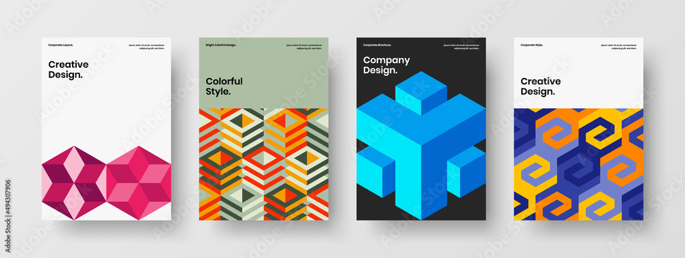 Obraz premium Fresh geometric hexagons corporate identity template collection. Minimalistic handbill design vector layout set.
