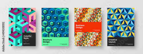 Minimalistic mosaic shapes flyer illustration bundle. Creative front page vector design concept composition.