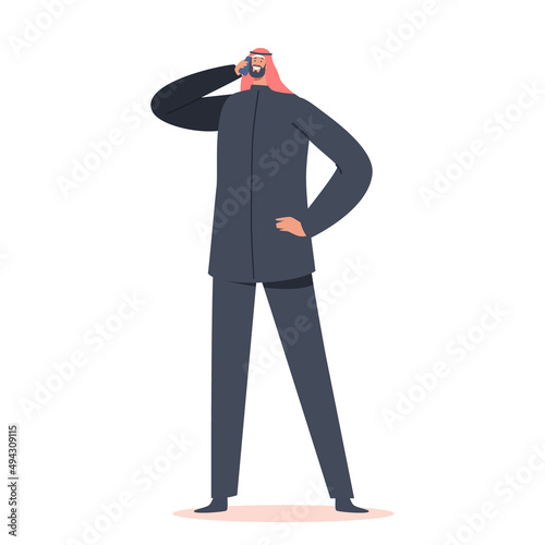 Saudi Male Character Businessman Isolated on White Background. Arab Business Man in Traditional Headwear