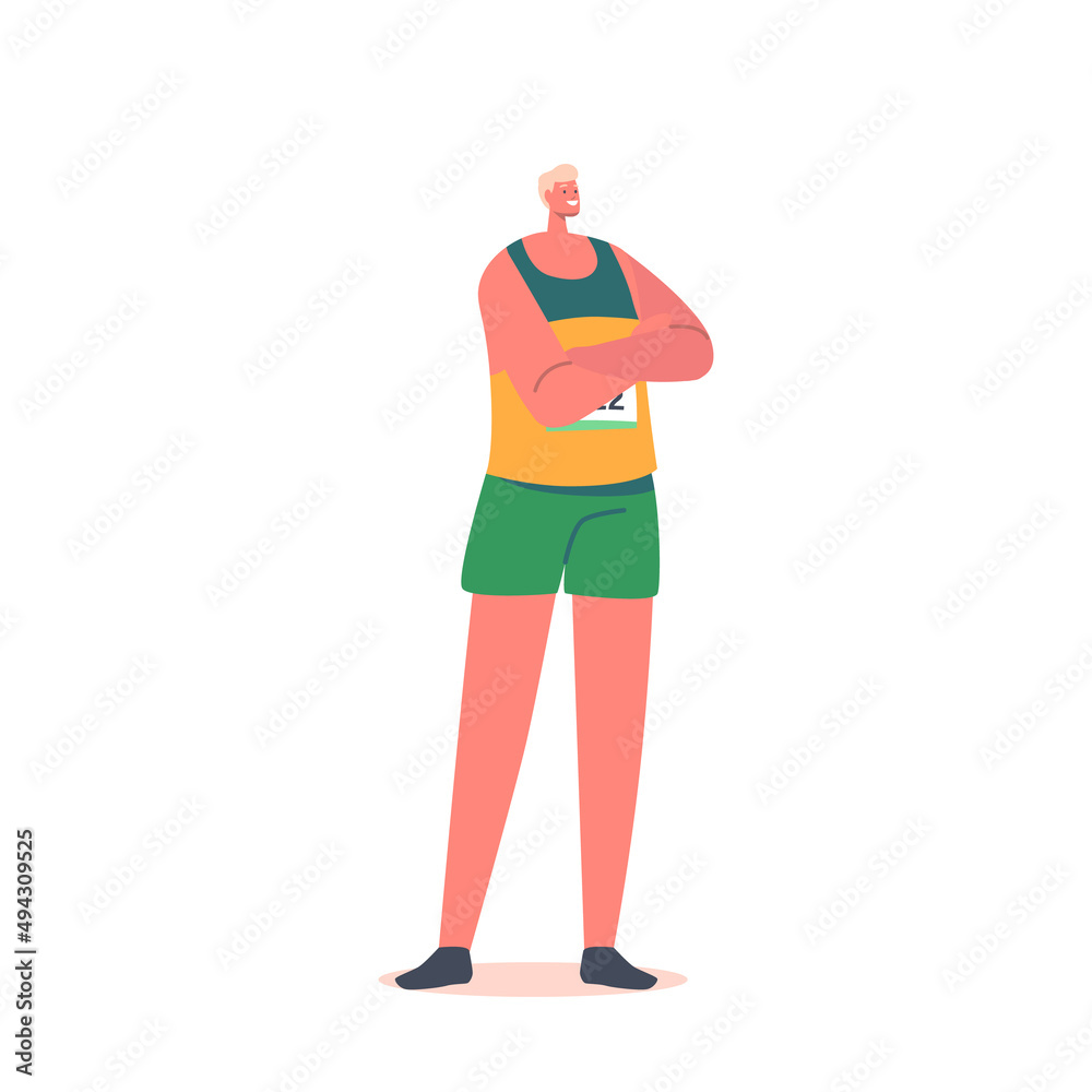 Athlete Character Wear Uniform with Number on Breast Stand with Crossed Arms Isolated on White Background Athlete Character Wear Uniform with Number on Breast Stand with Crossed Arms Isolated on White Background