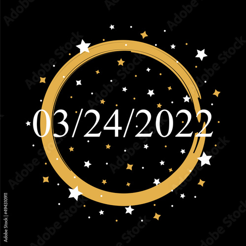 American Date 03/24/2022 Vector On Black Background With Gold and White Stars 