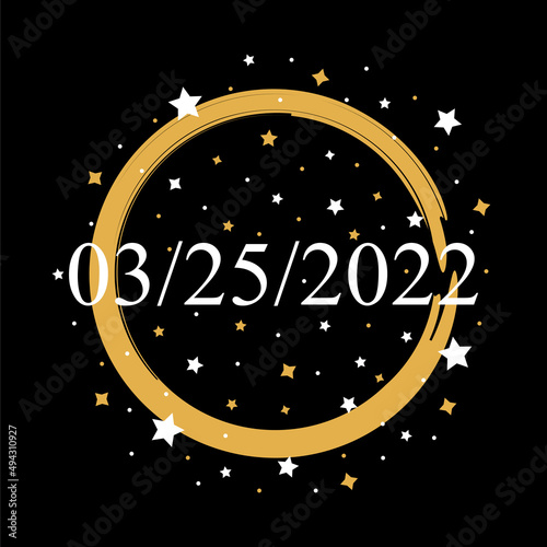 American Date 03/25/2022 Vector On Black Background With Gold and White Stars 