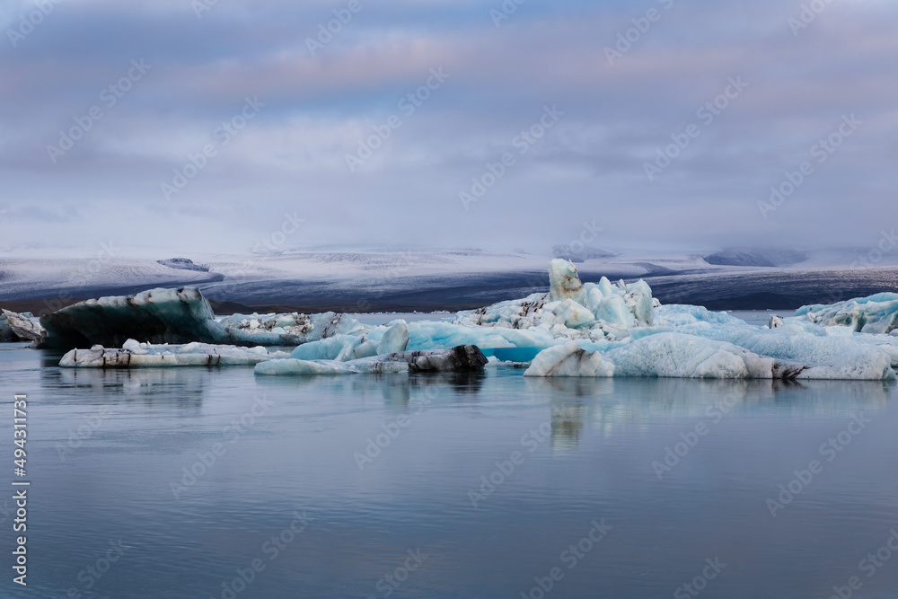 Ice blocks floating in Jokulsarlon glacier lagoon in Iceland.