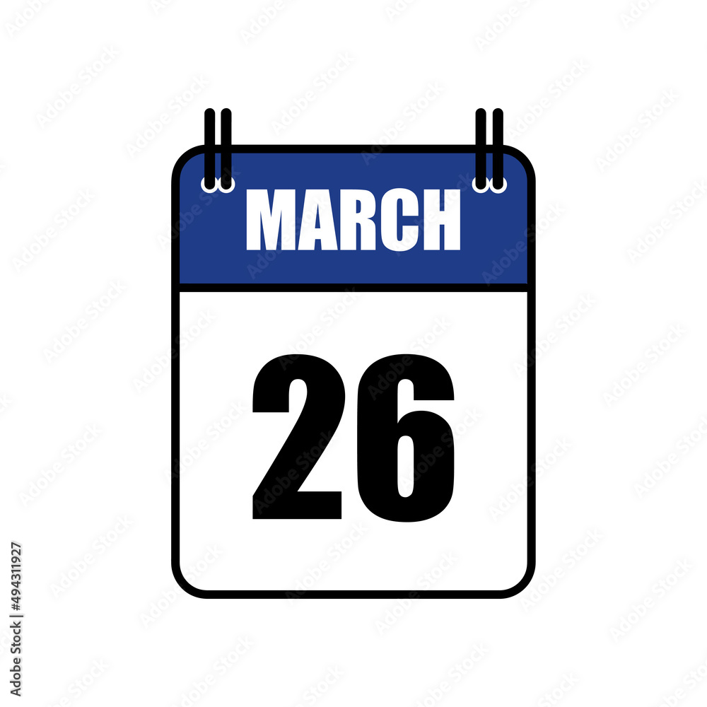March 26 Calendar Icon Vector Illustration . Date , Day Of Mouth	