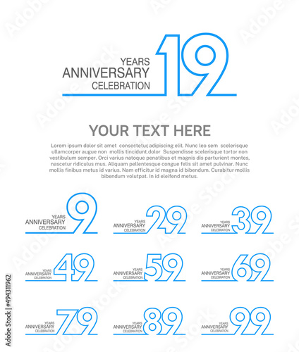 set anniversary logotype premium collection blue color with outline style on white background