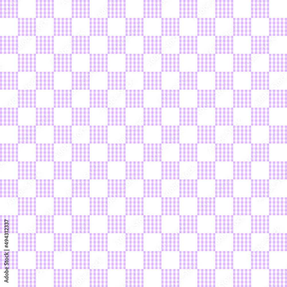 Purple tartan on white background. Purple gingham checker pattern. Vertical and horizontal crossing lines on white background. Purple tartan on white background. Purple gingham checker pattern. Vertical and horizontal crossing lines on white background.