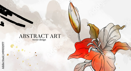 Floral wedding invitation card template design lily watercolor bloom banner