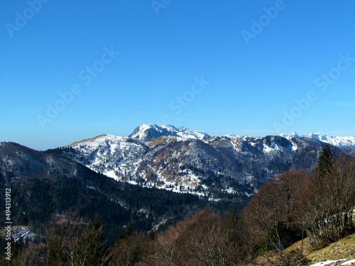 View of Mozic mountain above Soriska planina in Julian alps in Gorenjska, Slovenia © kato08