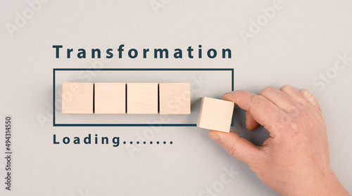 Photos Progress bar with the words transformation loading, upgrade and improve concept,