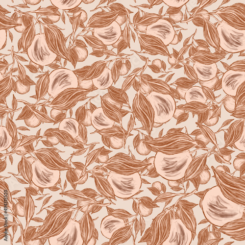 Creative seamless pattern with oranges. Oil paint effect. Bright summer print. Great design for any purposes 