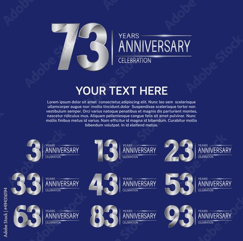 set anniversary logotype premium collection silver color on blue background photo