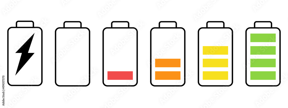 battery life icon set, battery charge indicator, color battery charge - obrazy, fototapety, plakaty 