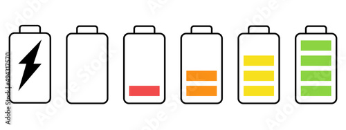 battery life icon set, battery charge indicator, color battery charge
