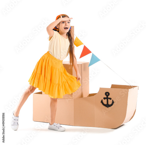 Funny little girl playing w...