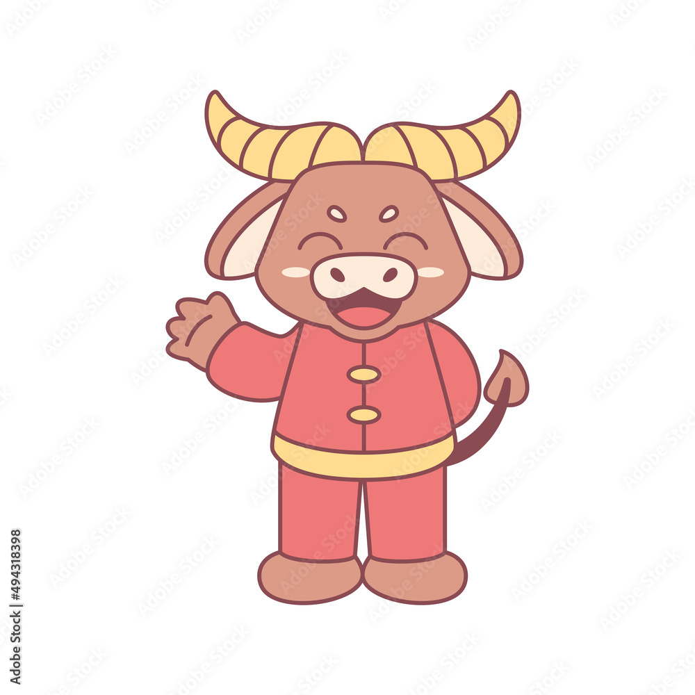 Fototapeta premium Isolated cute ox with traditional chinese clothes Zodiac sign Vector illustration