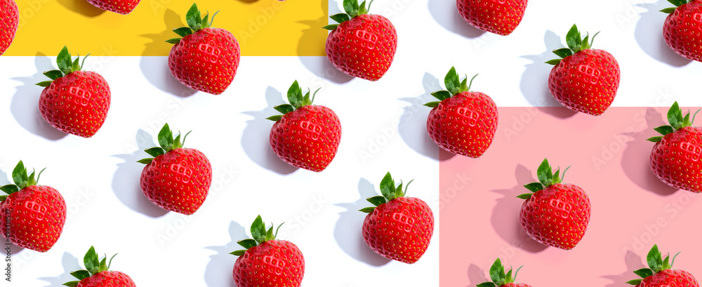 Fresh red strawberries overhead view - flat lay Fresh red strawberries overhead view - flat lay