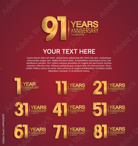 set anniversary logotype premium collection golden color on red background