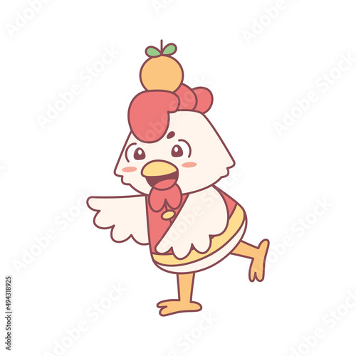 Isolated cute rooster with traditional chinese clothes Zodiac sign Vector illustration