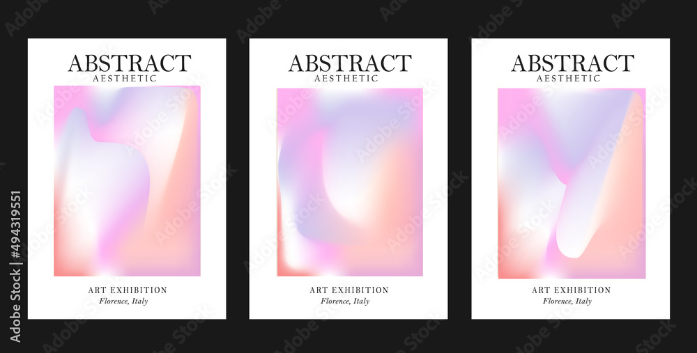 Collection of Abstract Gradient Swirl Posters. Modern Colorful Fluid Backgrounds Collection. Minimal Backdrop for Placard, Card, Banner, Cover.