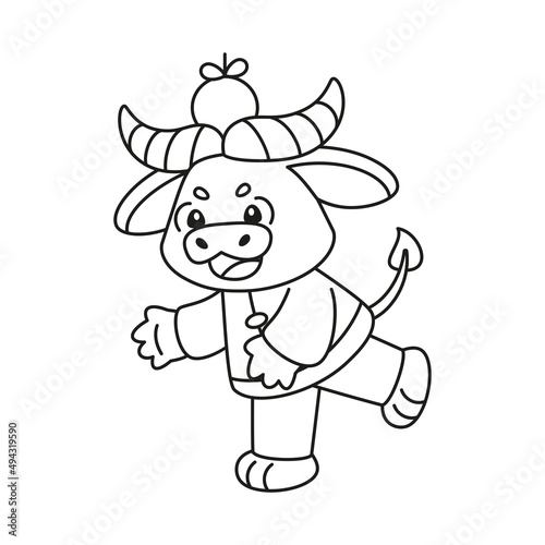 Isolated cute ox with traditional chinese clothes Zodiac sign Vector illustration