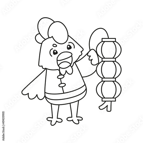 Isolated cute rooster with traditional chinese clothes Zodiac sign Vector illustration