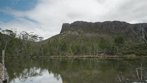 tilt down shot of the pool of bethesda and rocks at walls of jerusalem national park in tasmania, australia photo