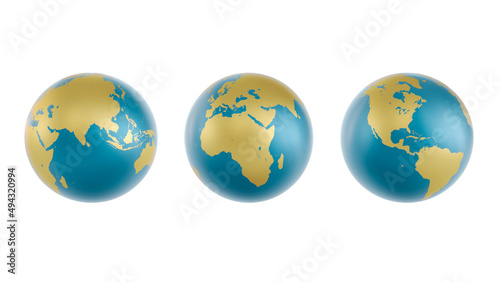 Set of planet Earth in different views on white background. 3D render