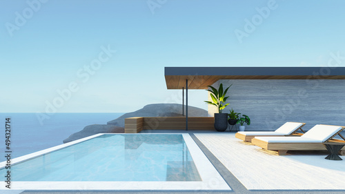 Beach Luxury Villa Hotel Ocean Sky - 3D Rendering © tontectonix