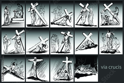Way of the Cross stations - vector sketch drawing Fototapet