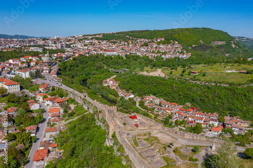 Aerial view of Tsarevets and Trapezitsa fortresses in Veliko Tarnovo, Bulgaria. photo